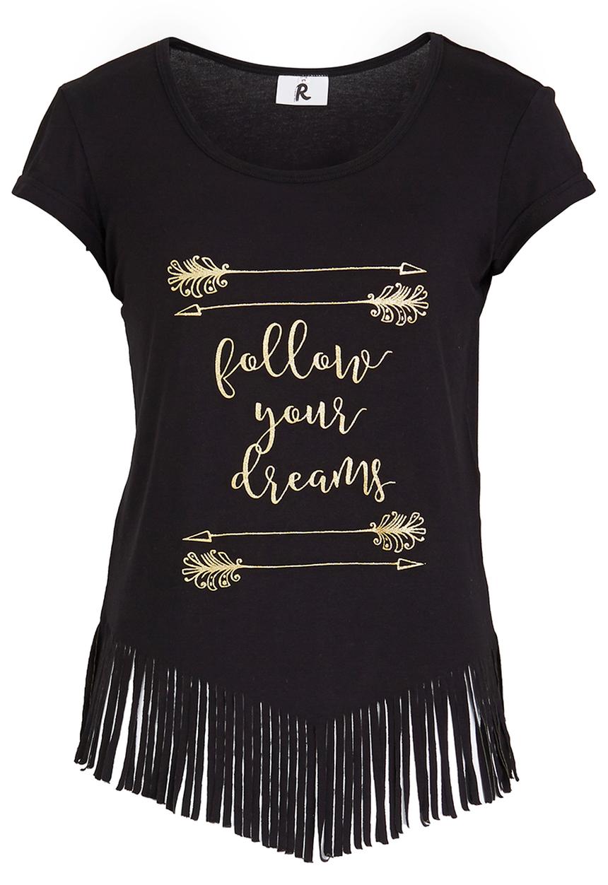 Rebel Republic - Glitter Print Fringe Tee Black