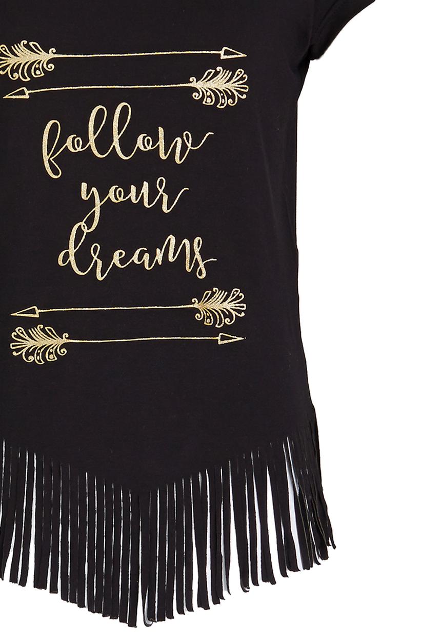 Rebel Republic - Glitter Print Fringe Tee Black