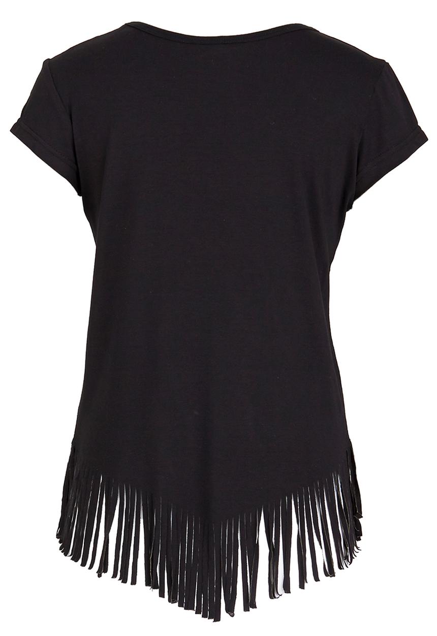 Rebel Republic - Glitter Print Fringe Tee Black