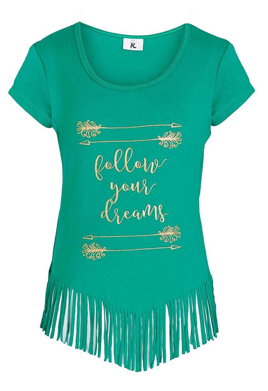 Rebel Republic - Glitter Print Fringe Tee Green