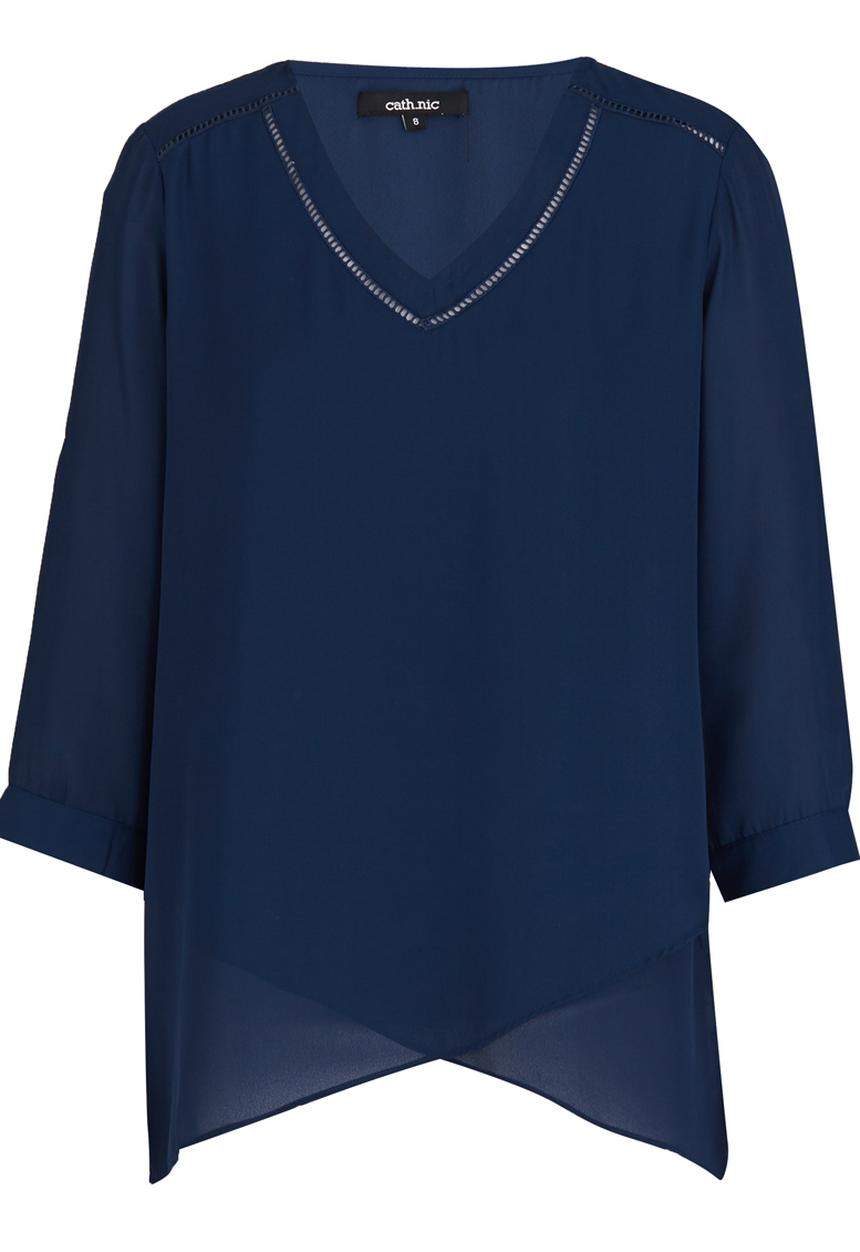 cath.nic - 3/4 Sleeve V-neck Woven Blouse Navy