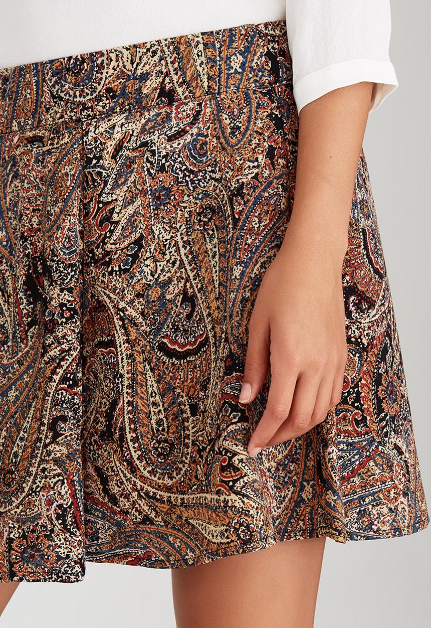 ONLY - Worker Paisley Print Skater Skirt Multi-colour