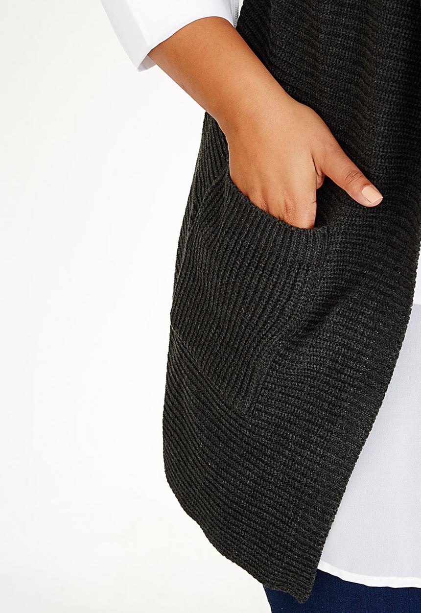 STYLE REPUBLIC PLUS - Sleeveless Waterfall Cardigan Grey Melange