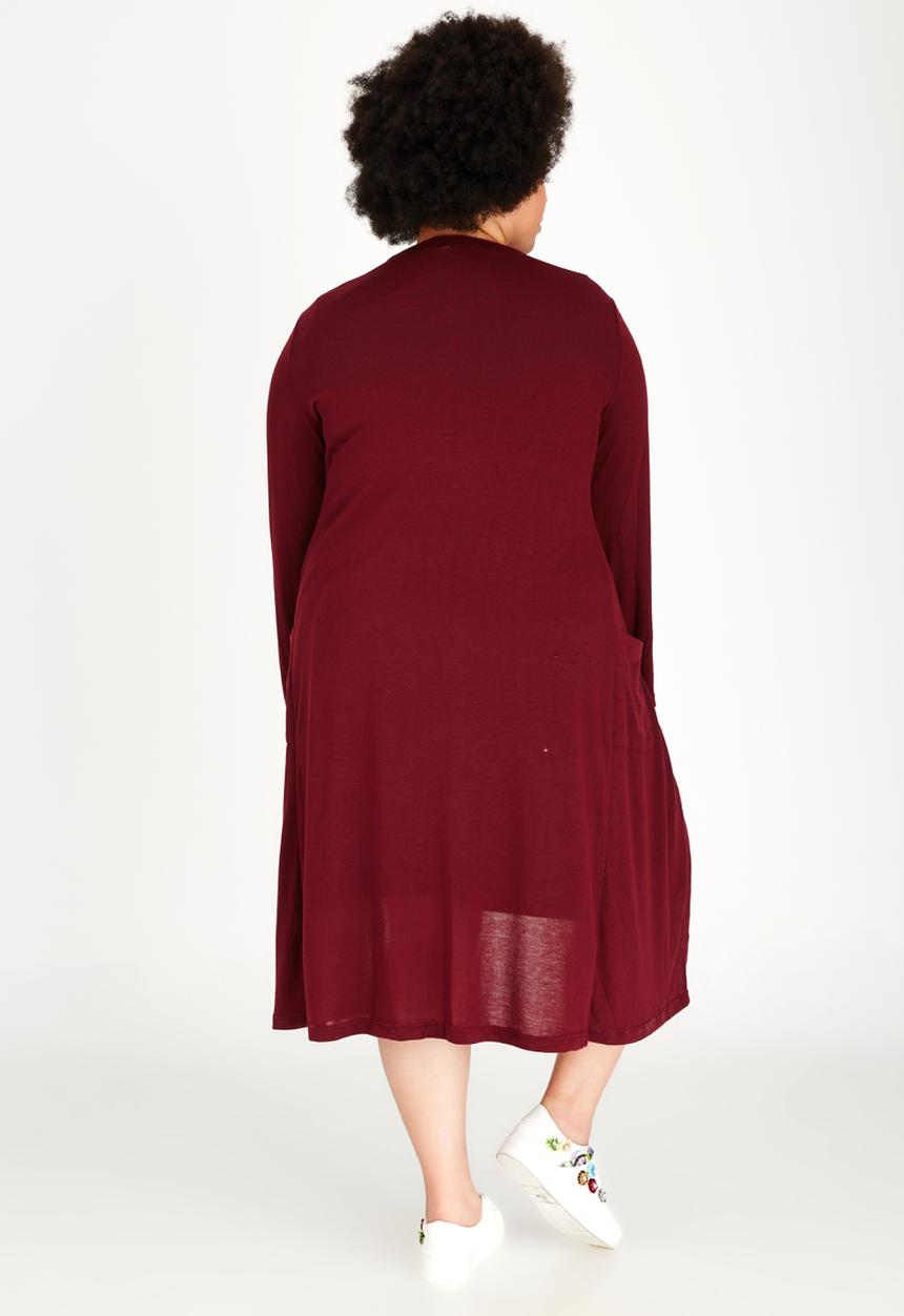 edit Plus - Longer Length Knit Cardigan Dark Red
