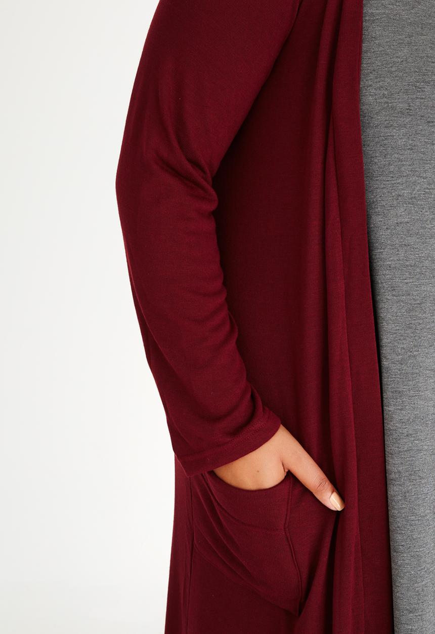 edit Plus - Longer Length Knit Cardigan Dark Red