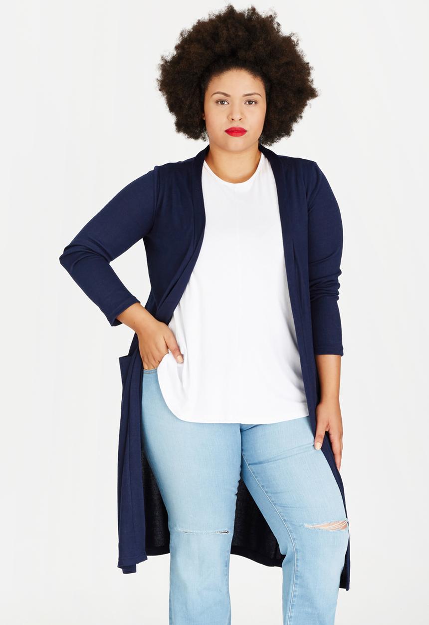 edit Plus - Longer Length Knit Cardigan Navy