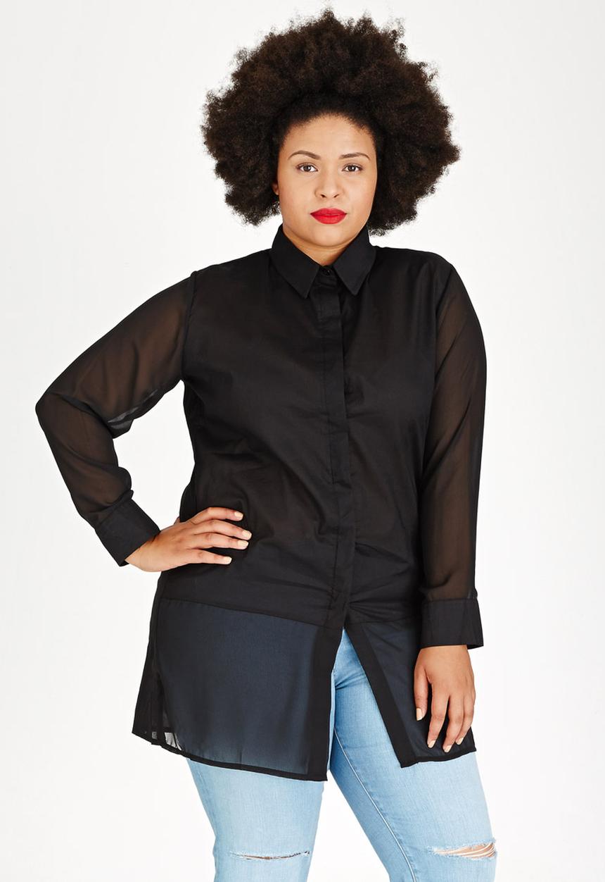 STYLE REPUBLIC PLUS - Longer Length Shirt Black