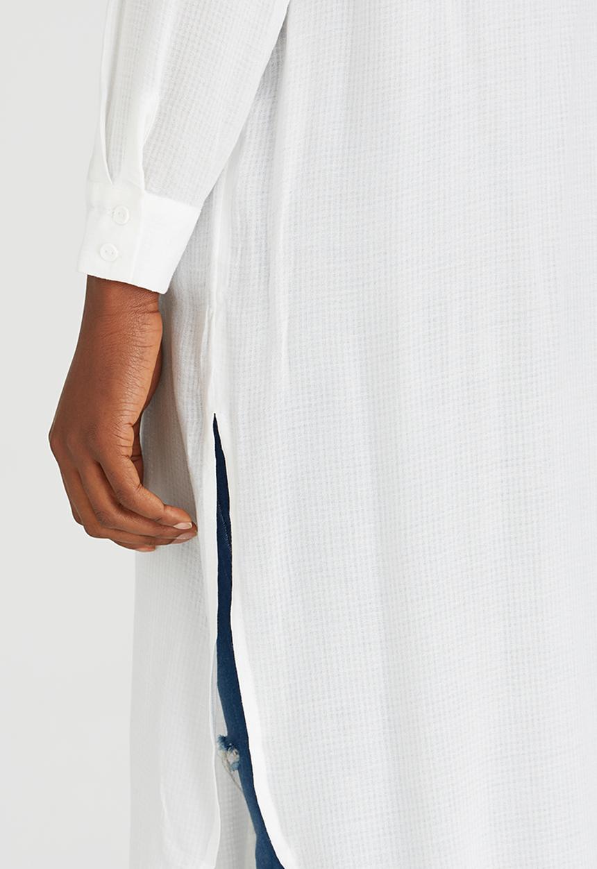 ONLY - Long Sleeve Longline Shirt White