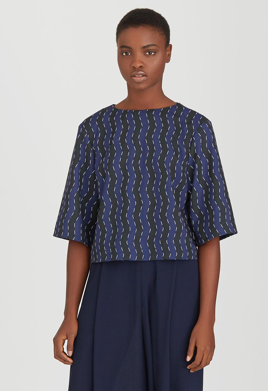 Rich Mnisi - Zig-zag Printed Boxy Tee Navy
