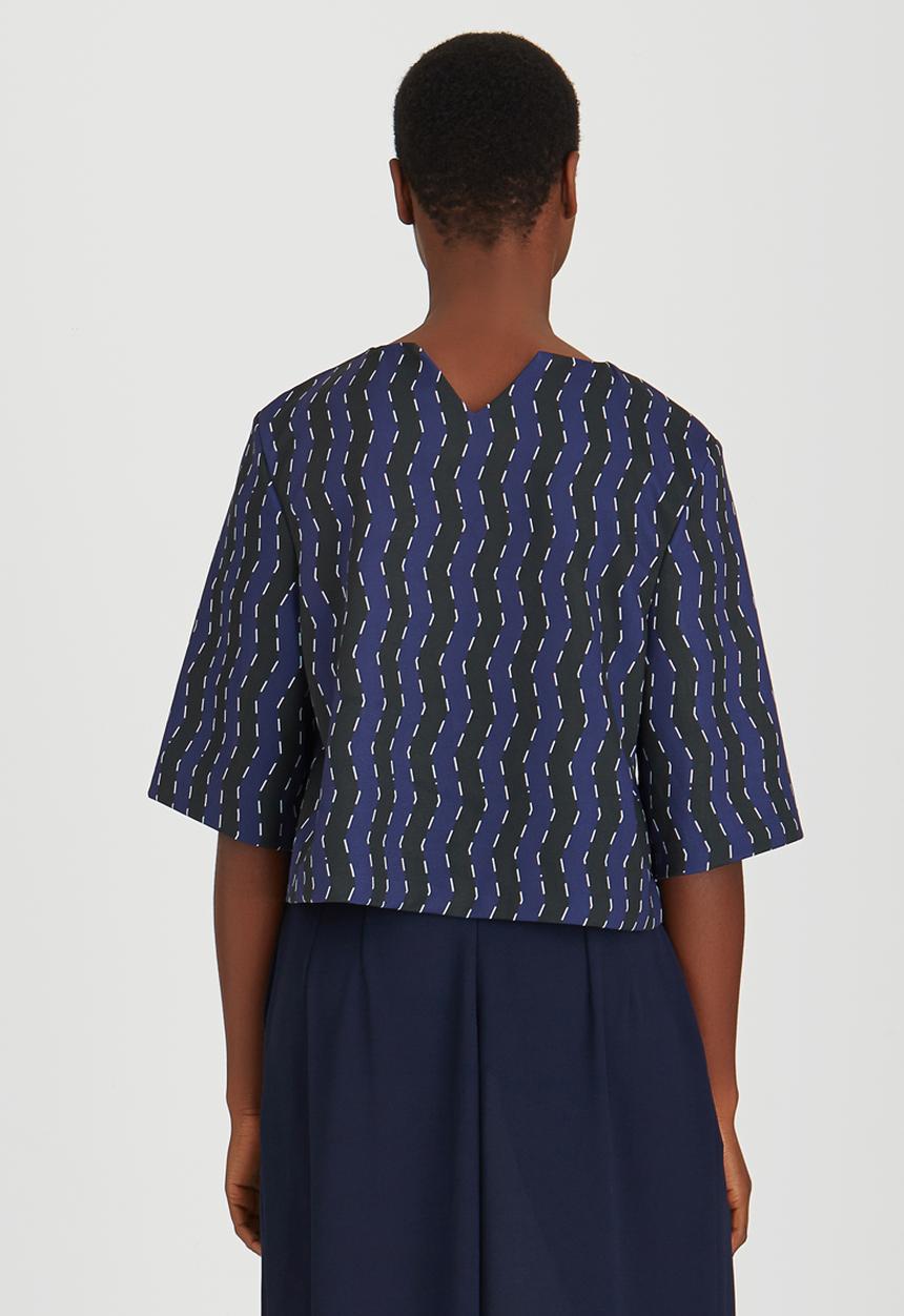 Rich Mnisi - Zig-zag Printed Boxy Tee Navy