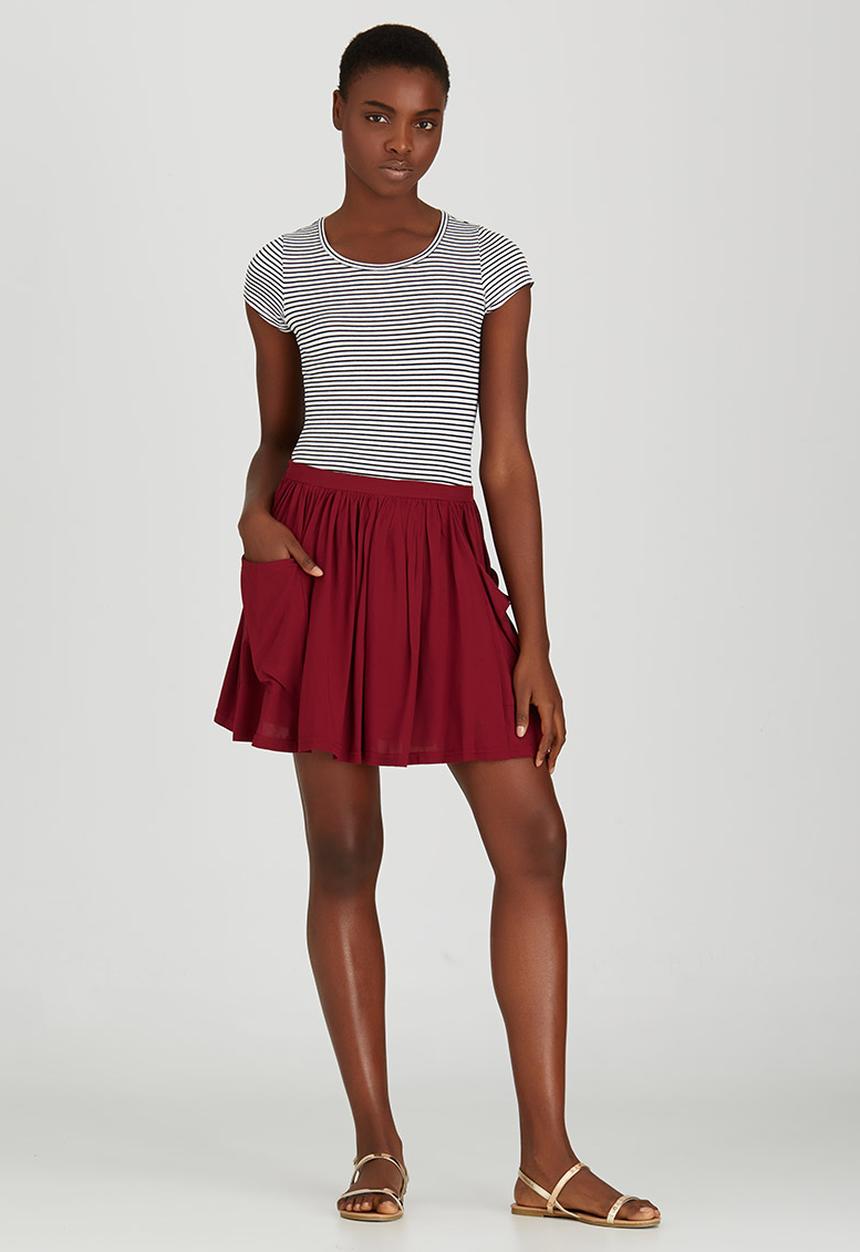 c(inch) - Boho Volume Mini Skirt Dark Red
