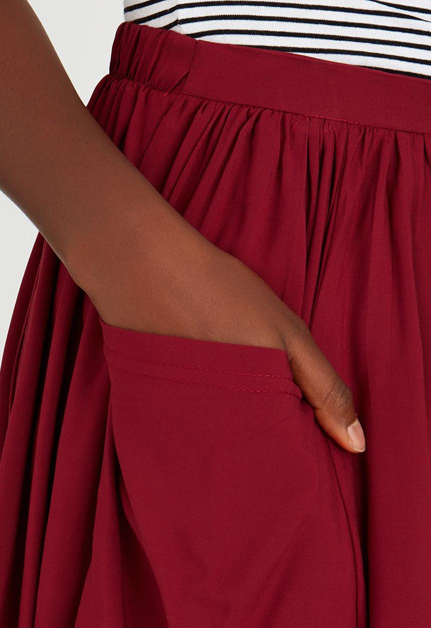 c(inch) - Boho Volume Mini Skirt Dark Red