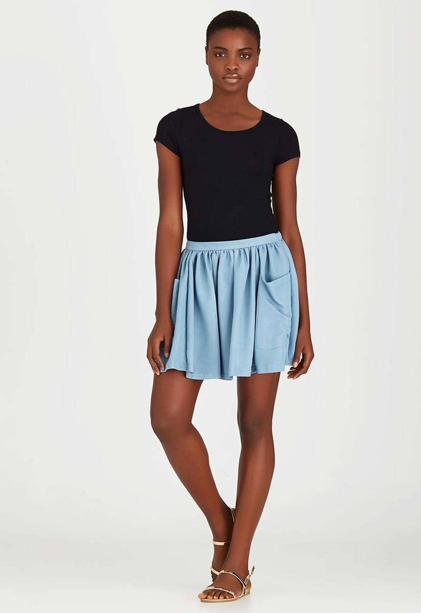 c(inch) - Boho Volume Mini Skirt Pale Blue