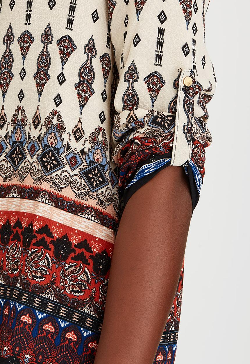 Brave Soul - Border Print Button Blouse Cream