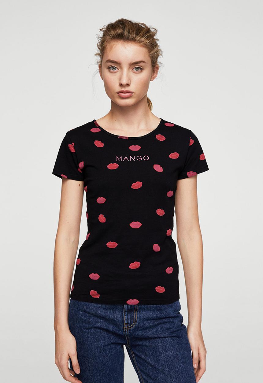 MANGO - Printed Logo T-shirt Black