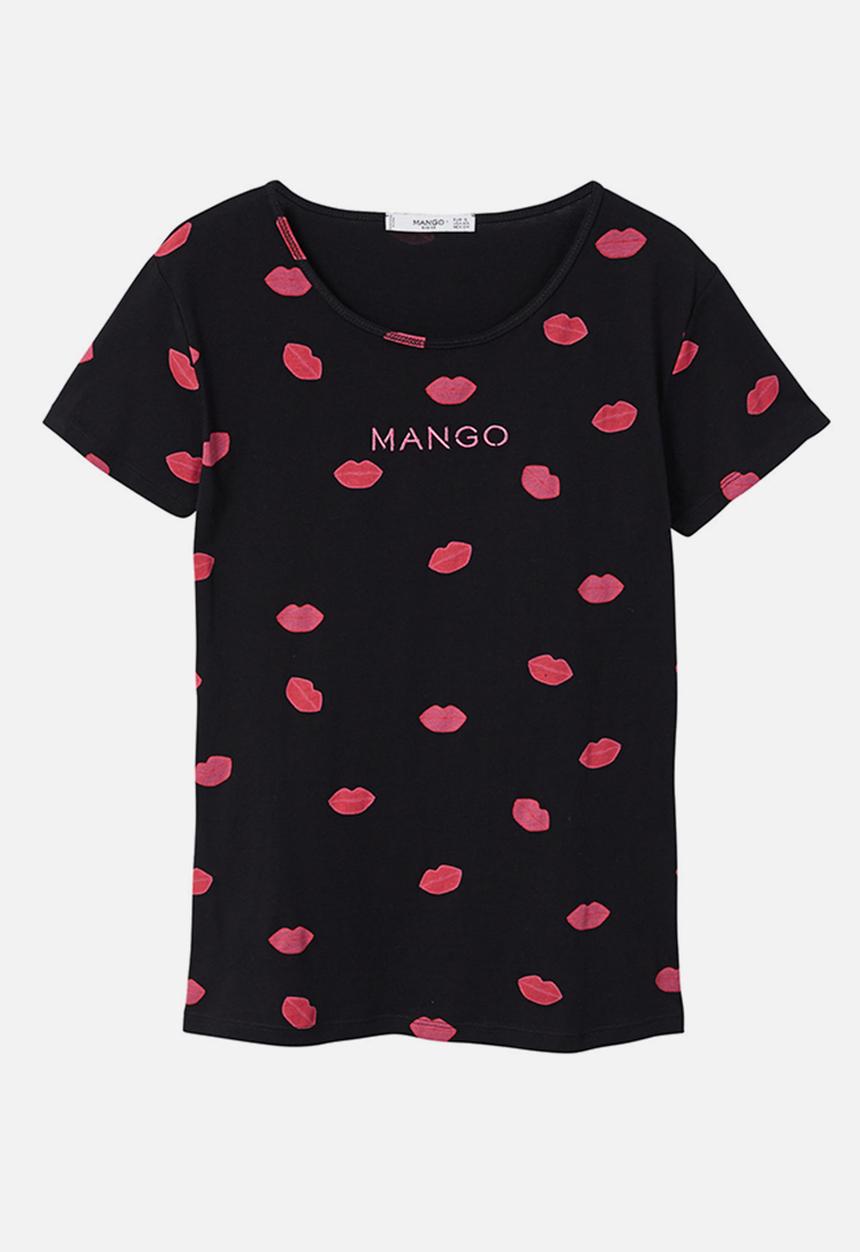 MANGO - Printed Logo T-shirt Black