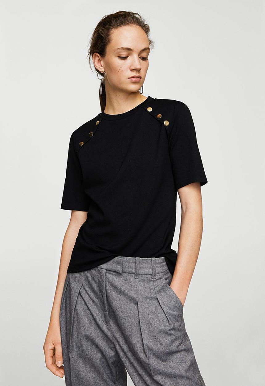 MANGO - Side Snap T-shirt Black