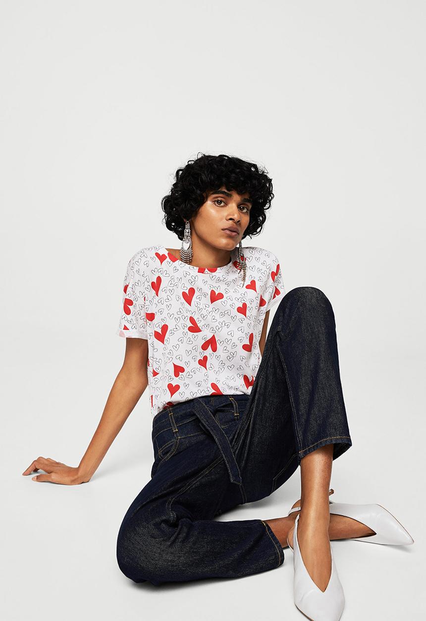 MANGO - Heart Print T-shirt White