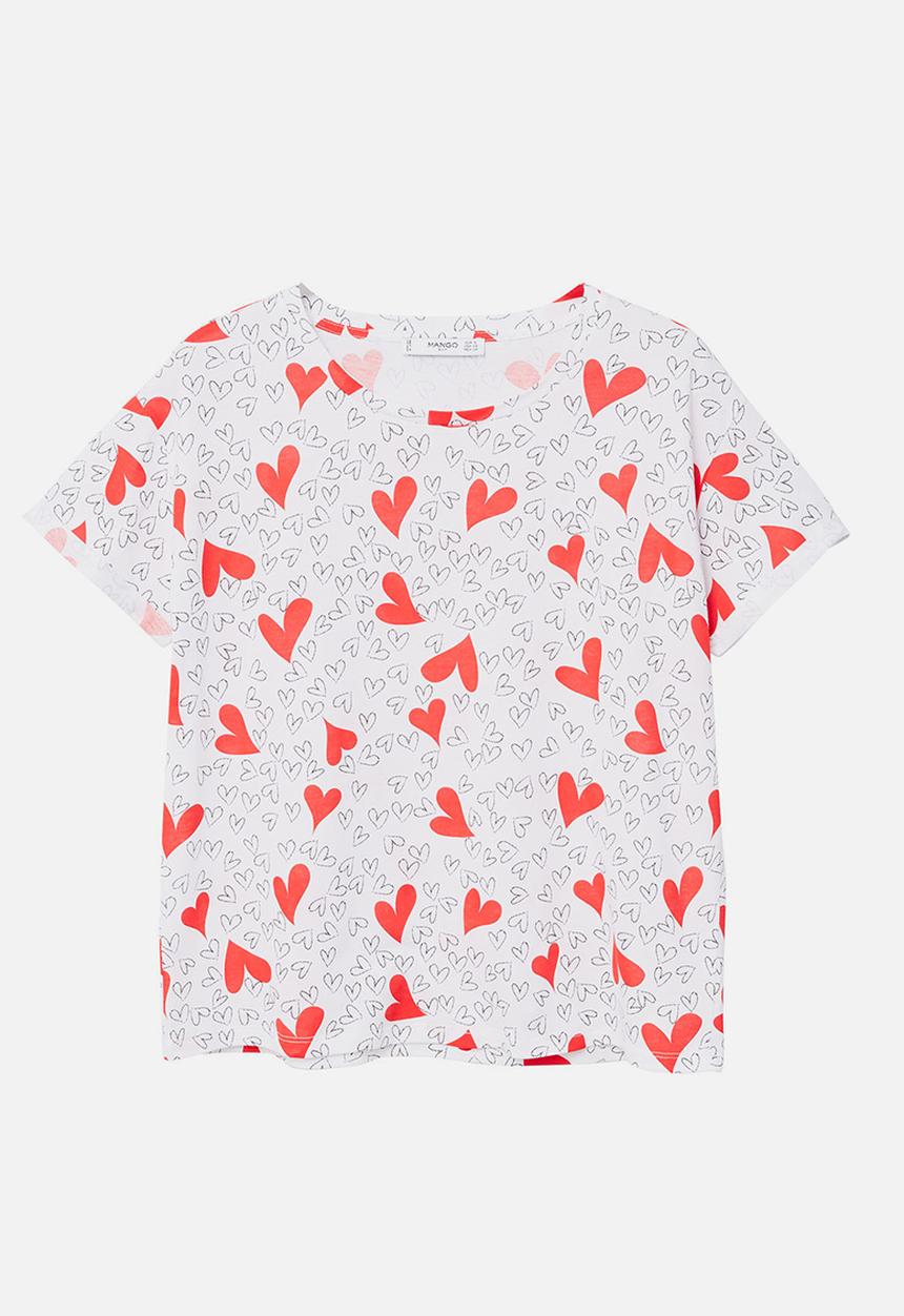 MANGO - Heart Print T-shirt White