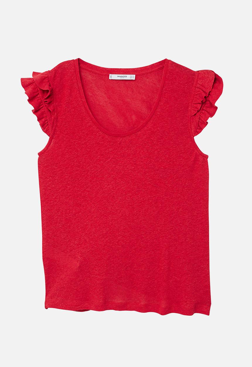MANGO - Silvia Ruffled Sleeve T-shirt Red