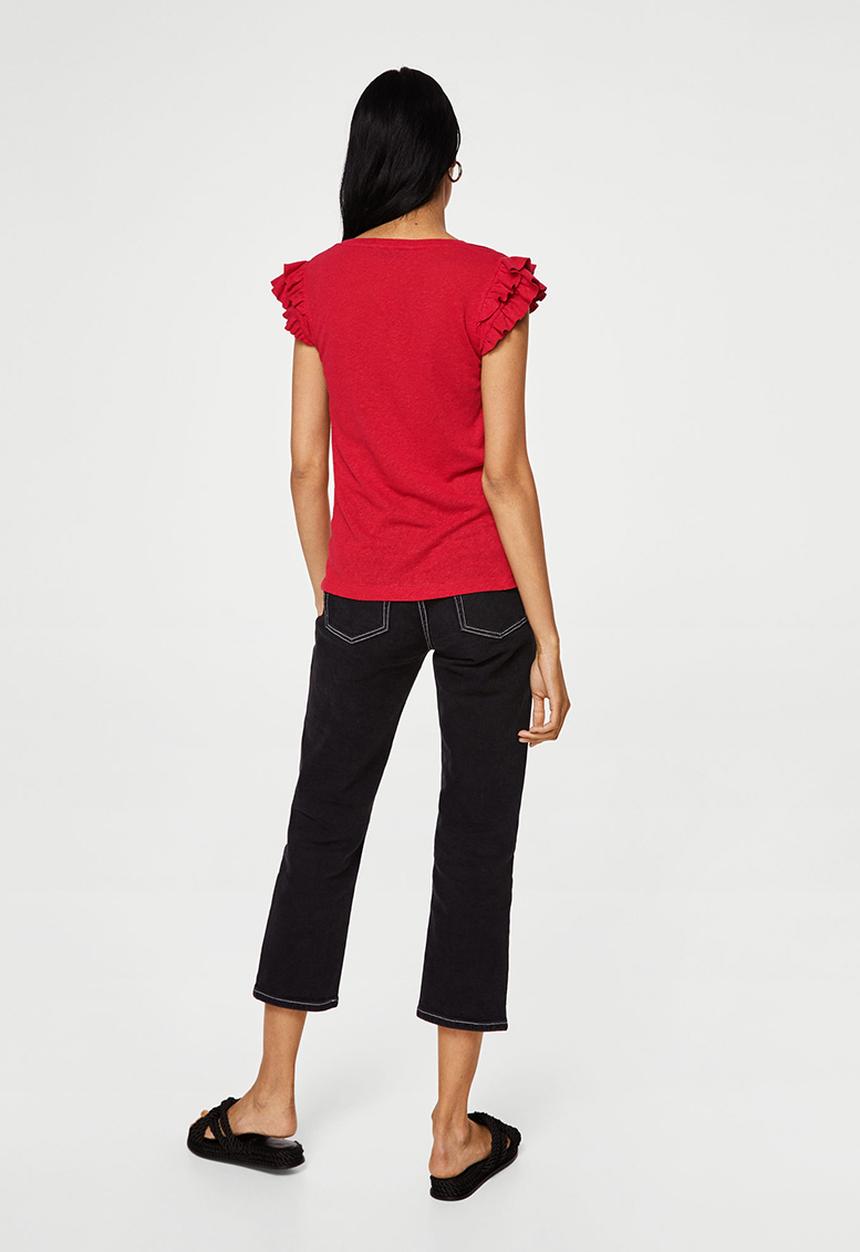 MANGO - Silvia Ruffled Sleeve T-shirt Red