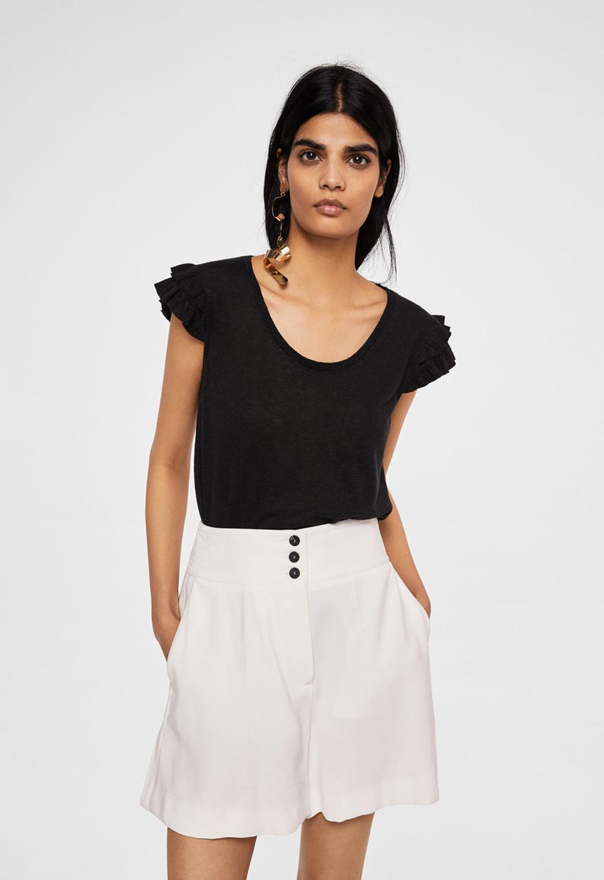 MANGO - Silvia Ruffled Sleeve T-shirt Black