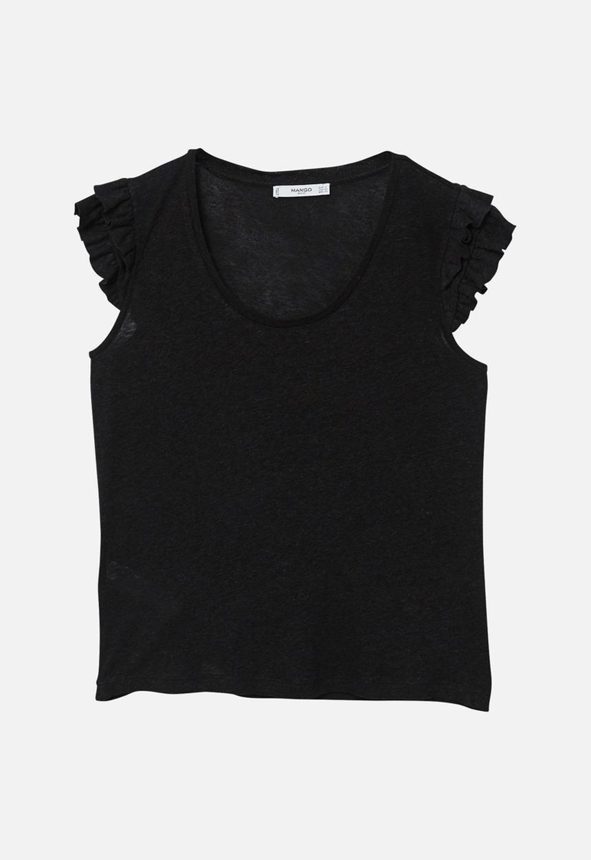 MANGO - Silvia Ruffled Sleeve T-shirt Black