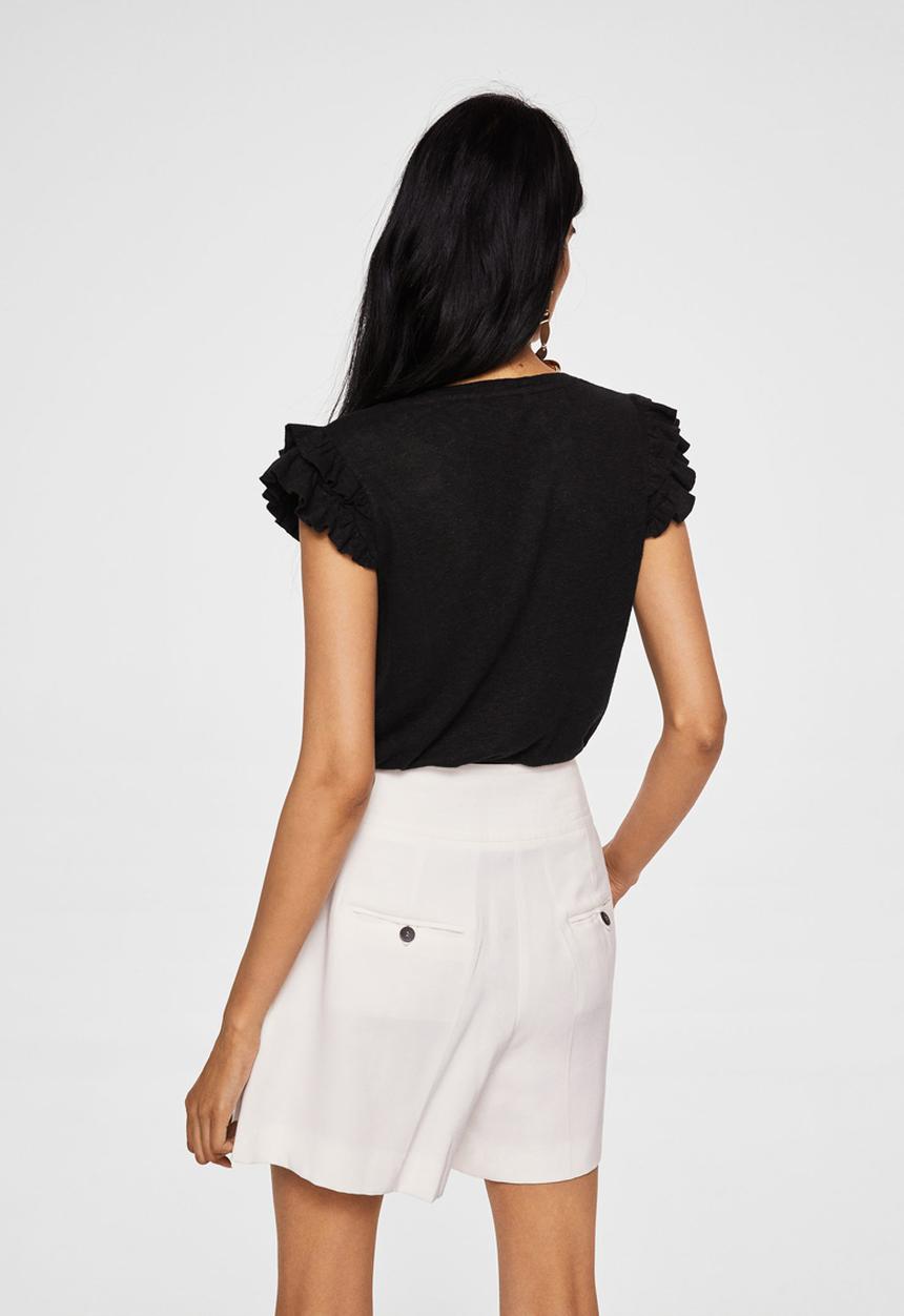 MANGO - Silvia Ruffled Sleeve T-shirt Black