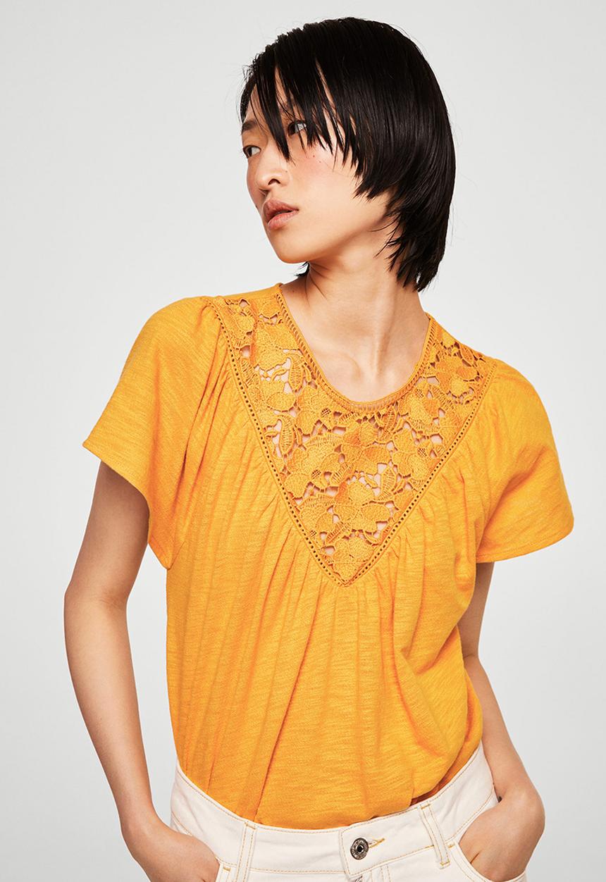 MANGO - Guipure Panel T-shirt Yellow