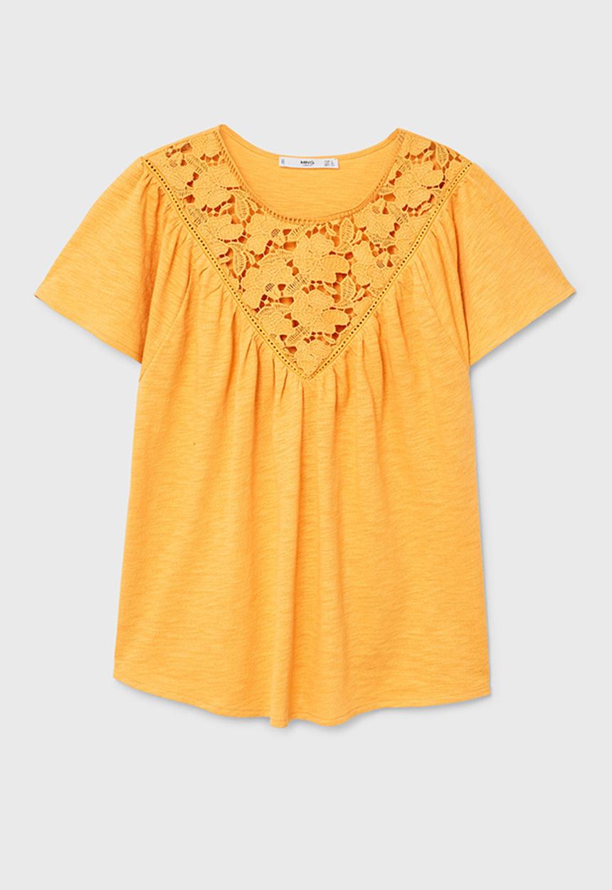 MANGO - Guipure Panel T-shirt Yellow