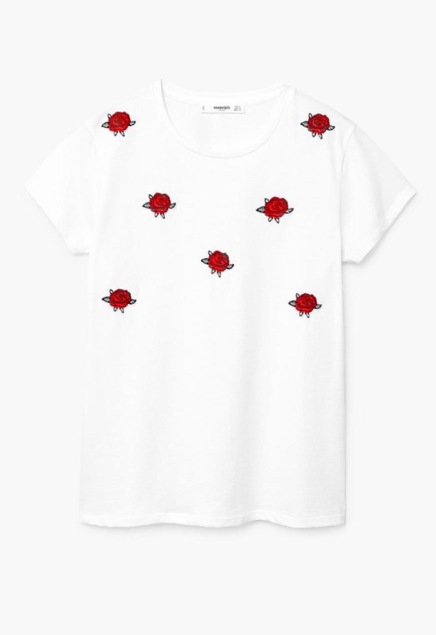 MANGO - Embroidered Flowers T-shirt White