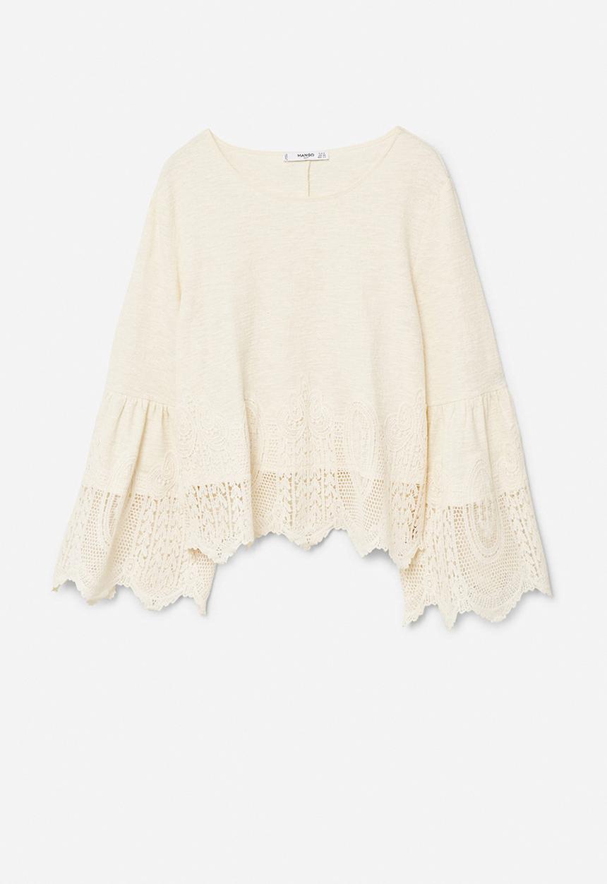MANGO - Guipure Panel T-shirt Off White
