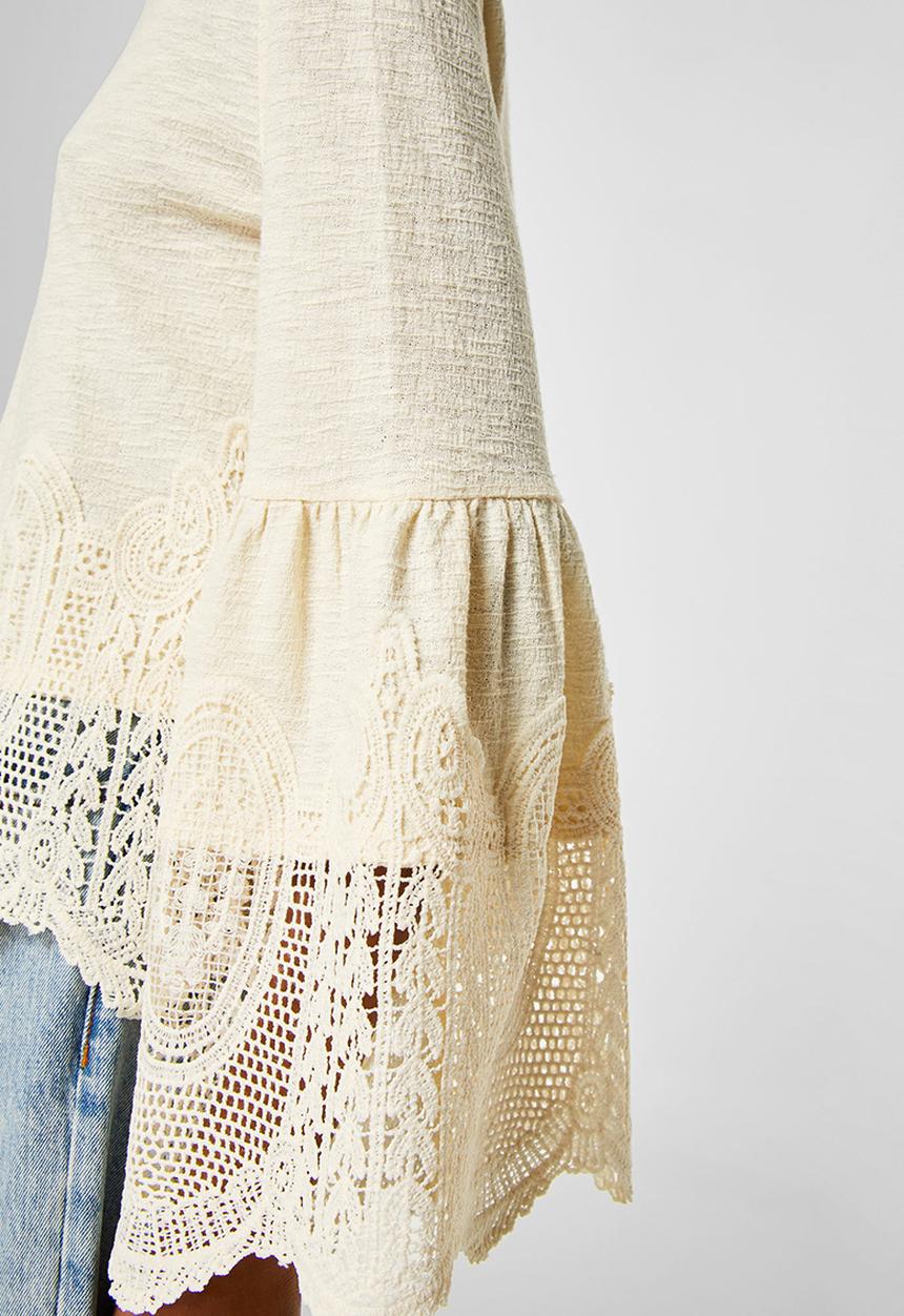 MANGO - Guipure Panel T-shirt Off White