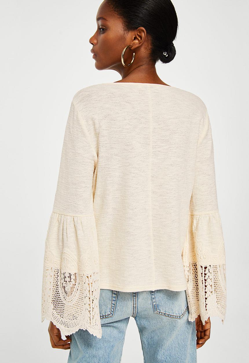 MANGO - Guipure Panel T-shirt Off White