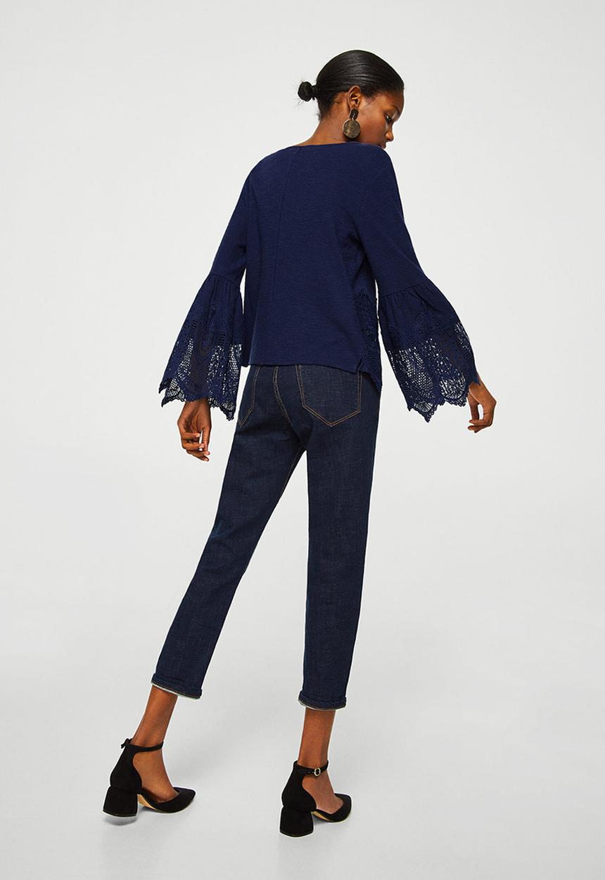 MANGO - Guipure Panel T-shirt Navy
