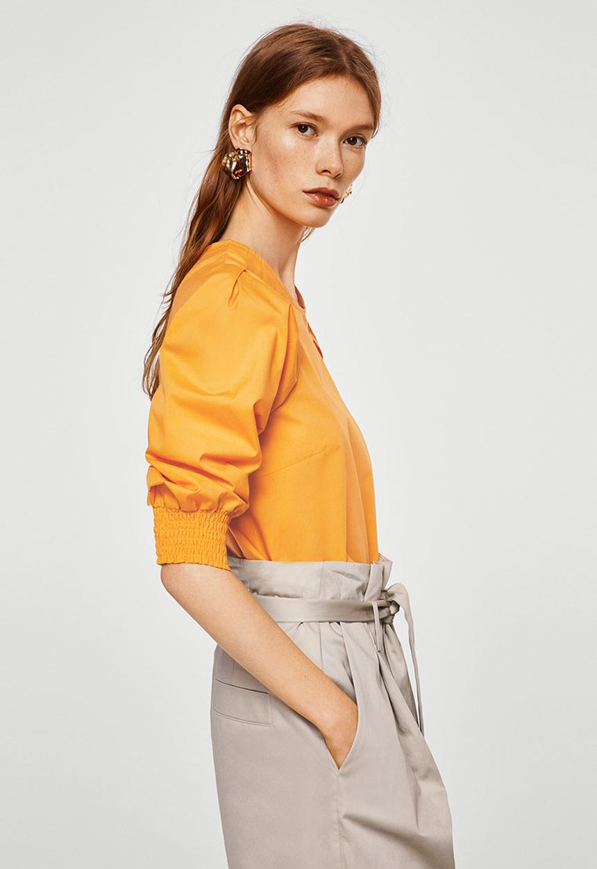 MANGO - Pleat Detail Blouse Yellow