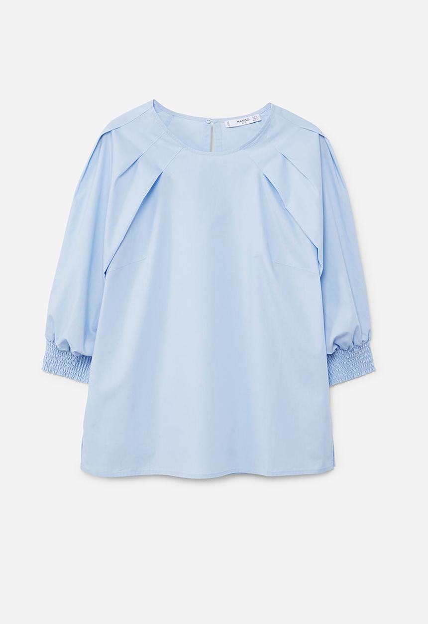 MANGO - Pleat Detail Blouse Pale Blue