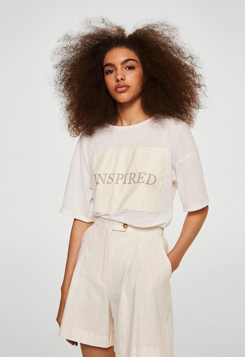 MANGO - Message Patch T-shirt Off White