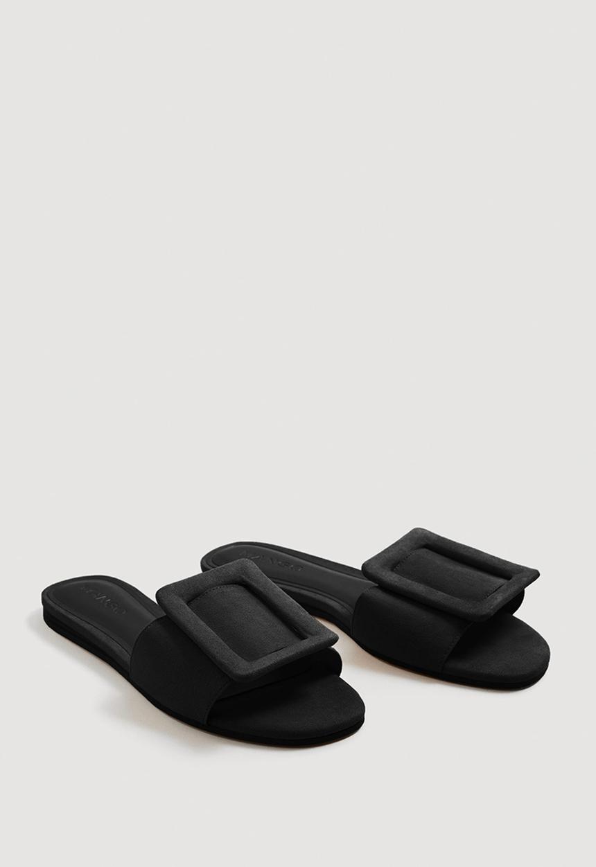 MANGO - Buckle Flat Sandals Black
