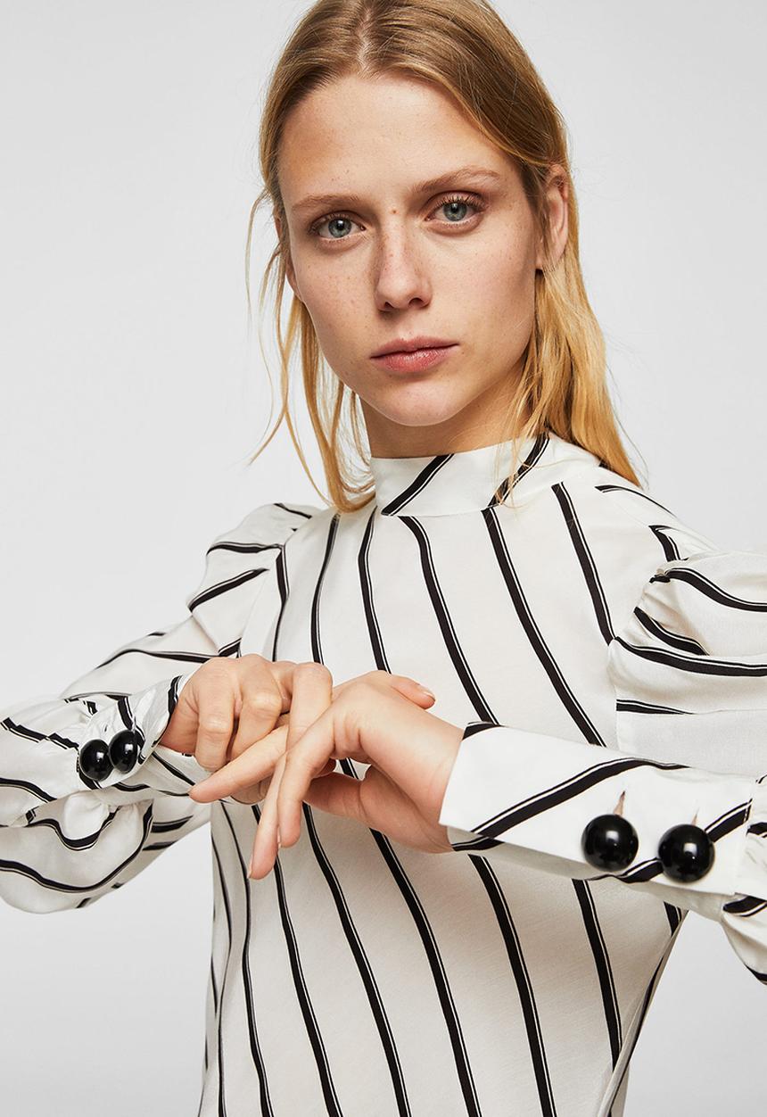 MANGO - Puffed Sleeves Striped Shirt Off White