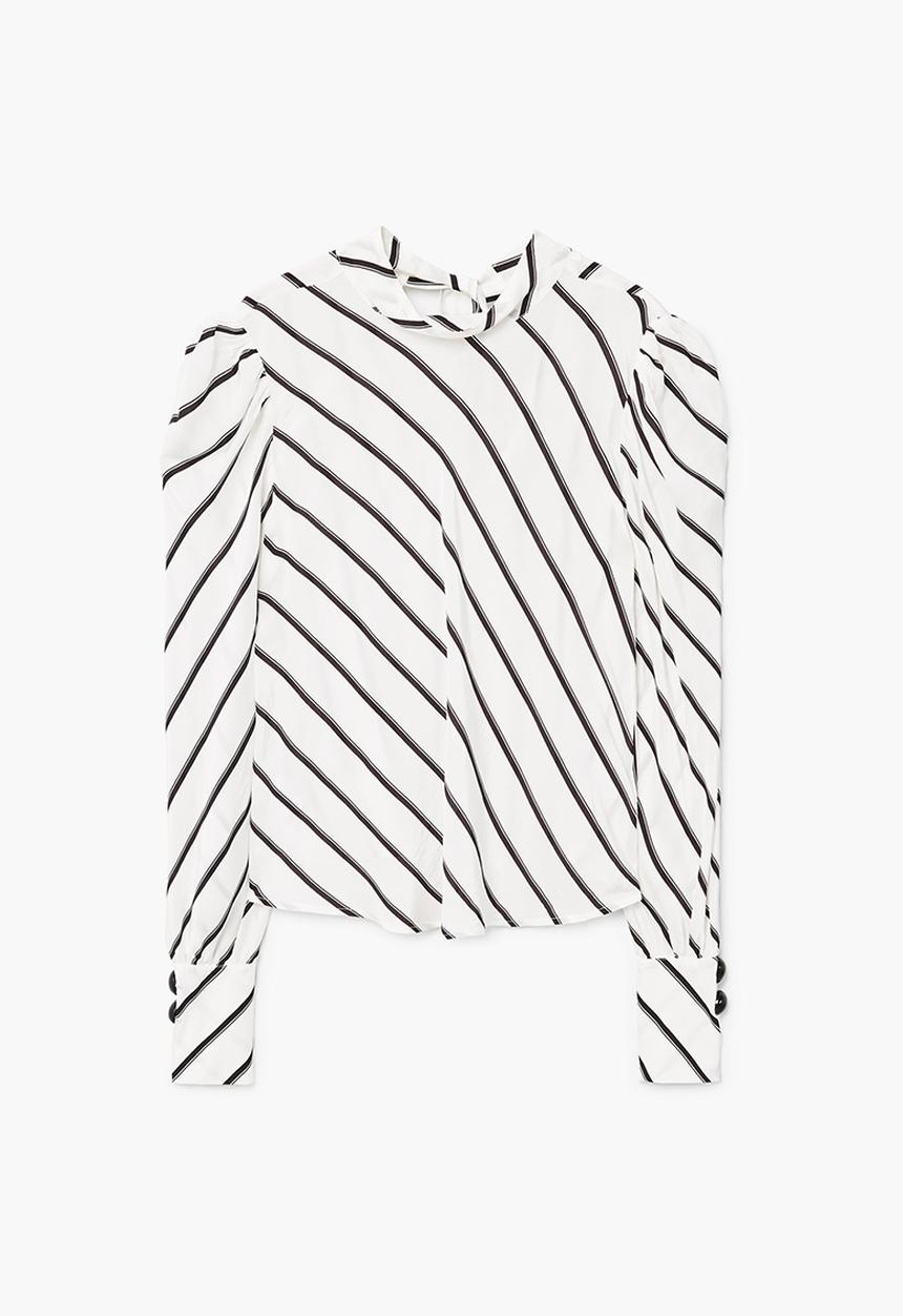 MANGO - Puffed Sleeves Striped Shirt Off White