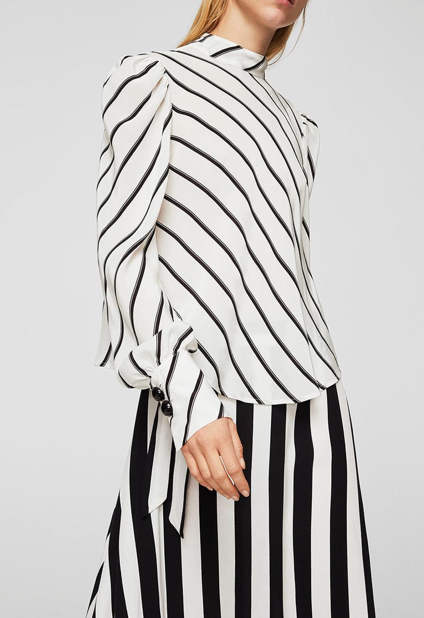 MANGO - Puffed Sleeves Striped Shirt Off White
