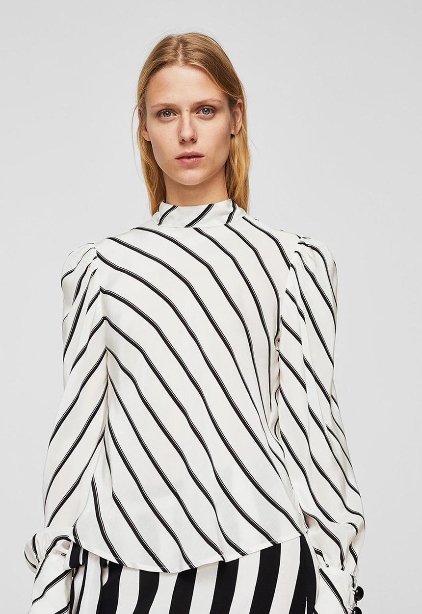 MANGO - Puffed Sleeves Striped Shirt Off White