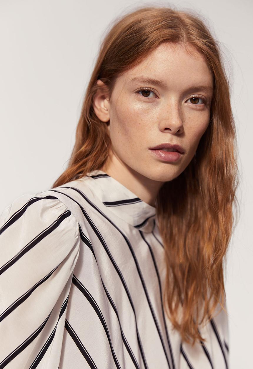 MANGO - Puffed Sleeves Striped Shirt Off White