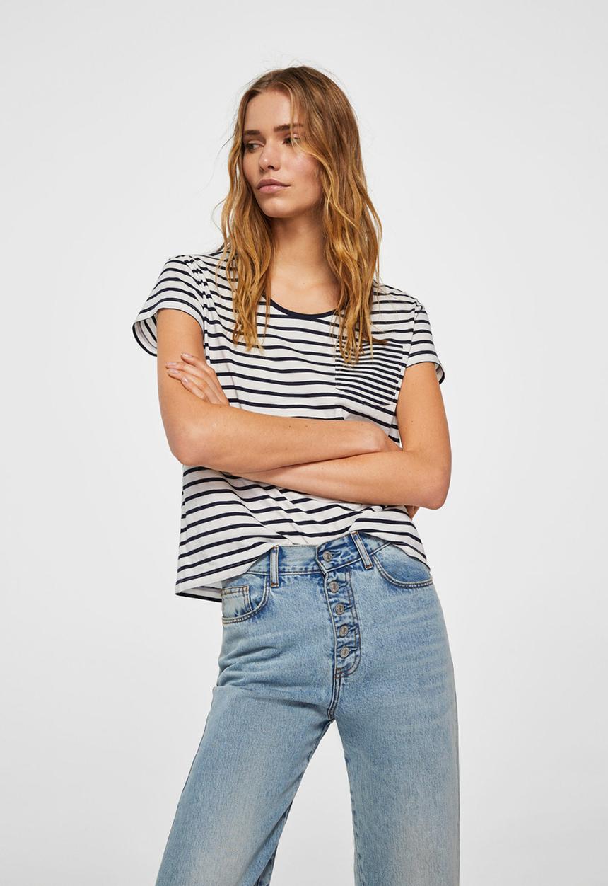 MANGO - Chest-pocket Striped T-shirt Navy