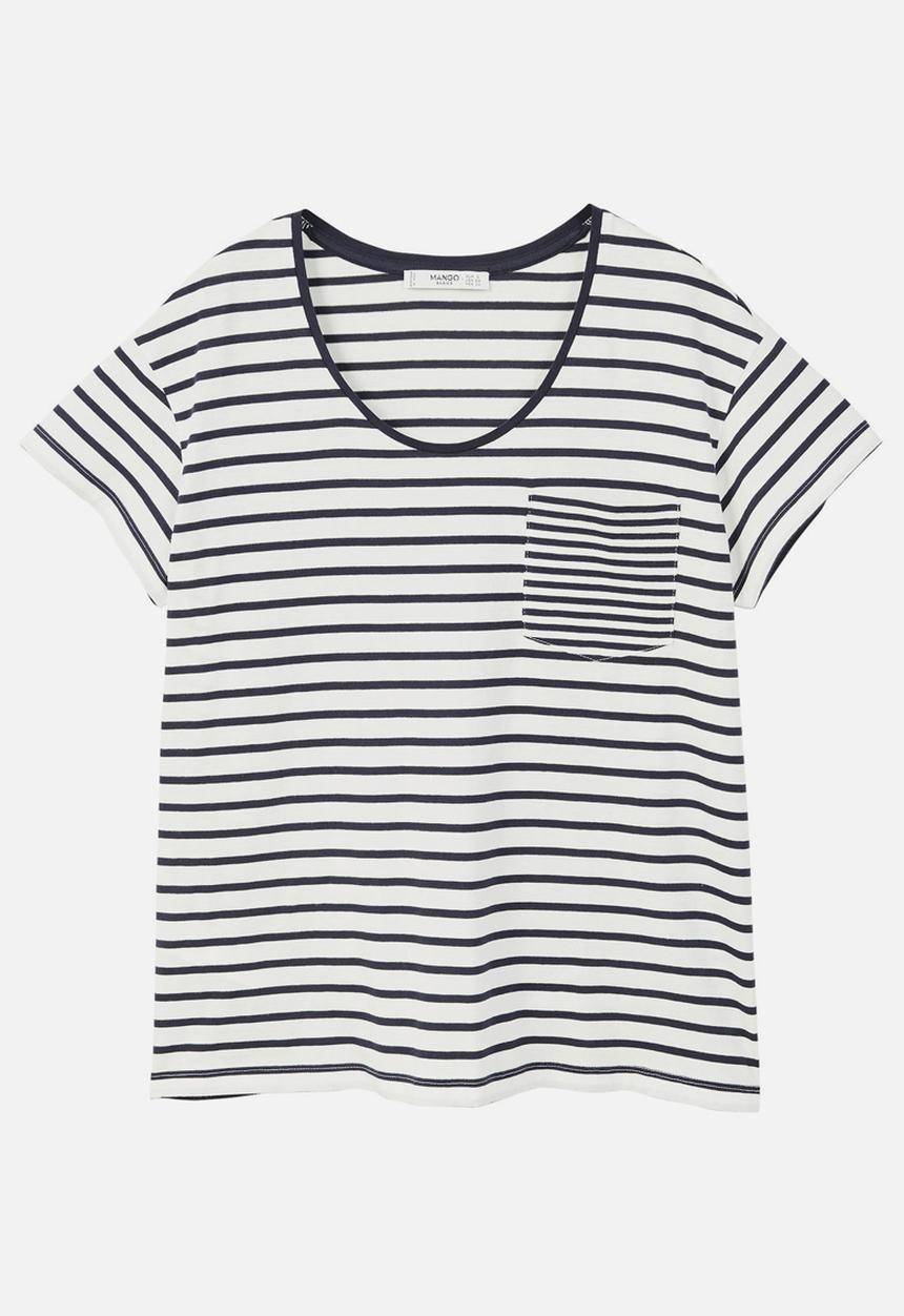 MANGO - Chest-pocket Striped T-shirt Navy