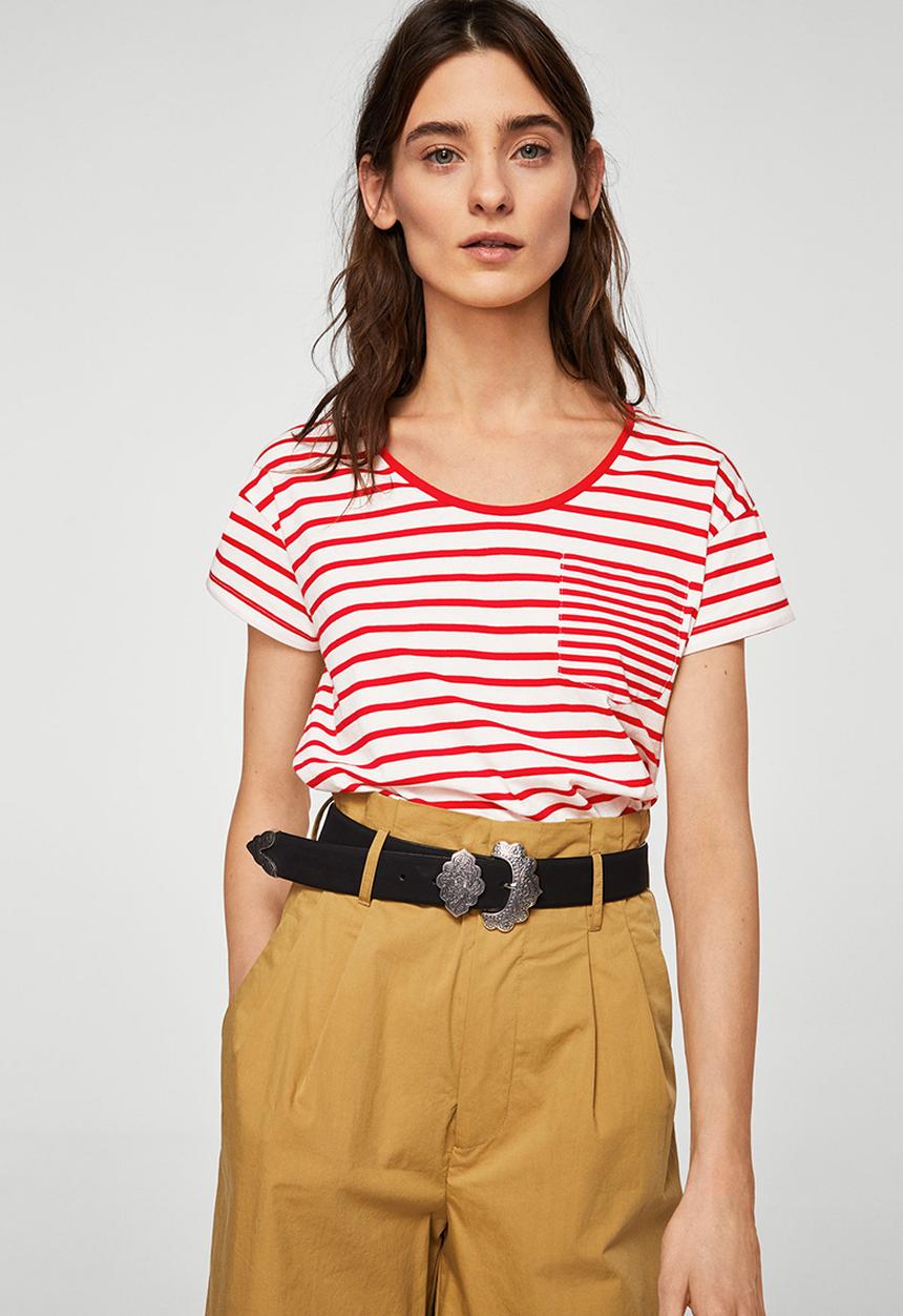 MANGO - Chest-pocket Striped T-shirt Red