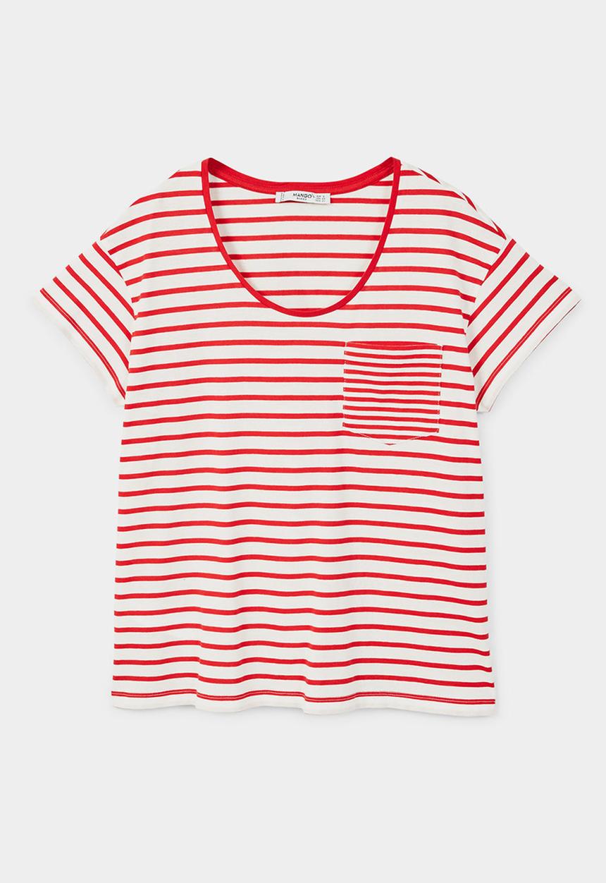 MANGO - Chest-pocket Striped T-shirt Red
