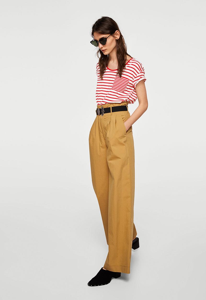 MANGO - Chest-pocket Striped T-shirt Red