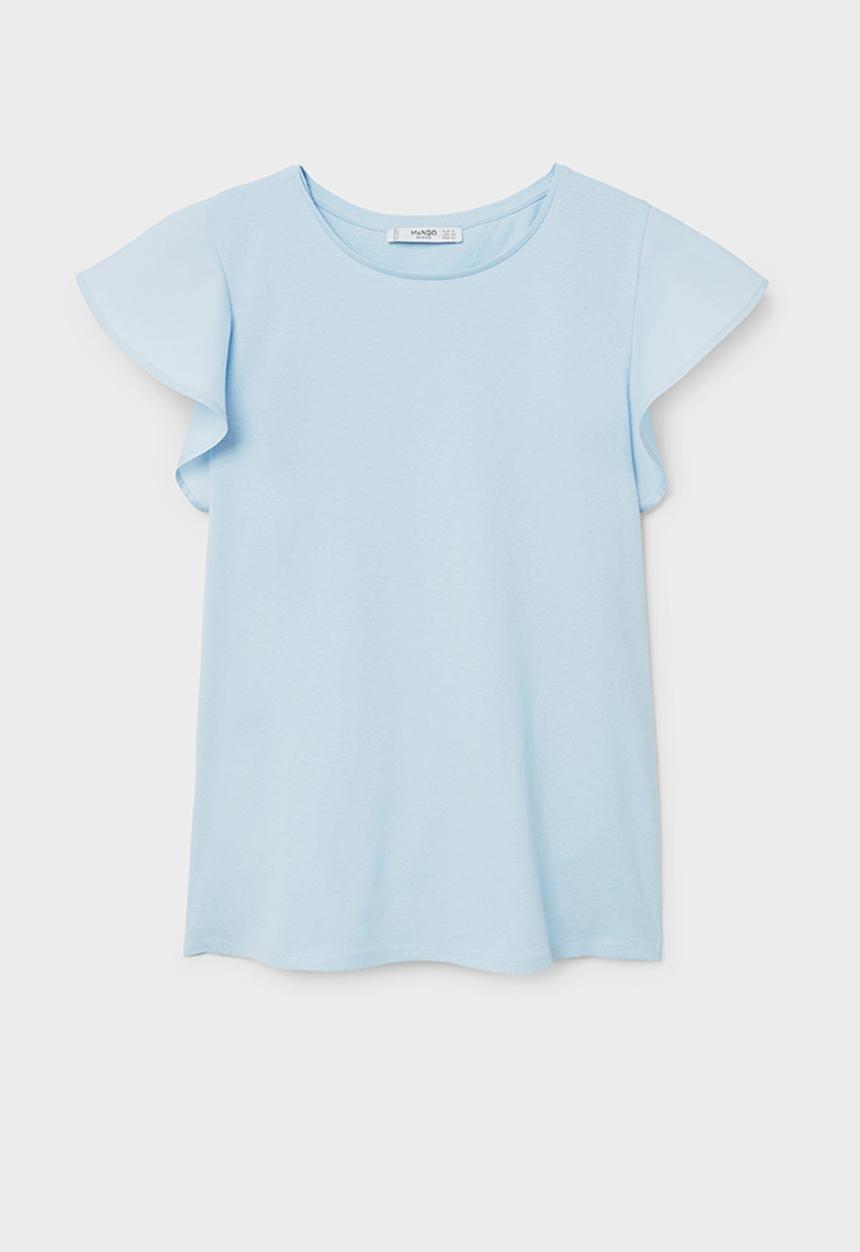 MANGO - Ruffled Sleeve T-shirt Pale Blue